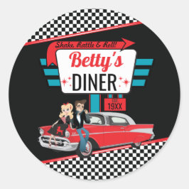 1950-tal Retro Diner Svart & Röd Sock Hop Runt Klistermärke