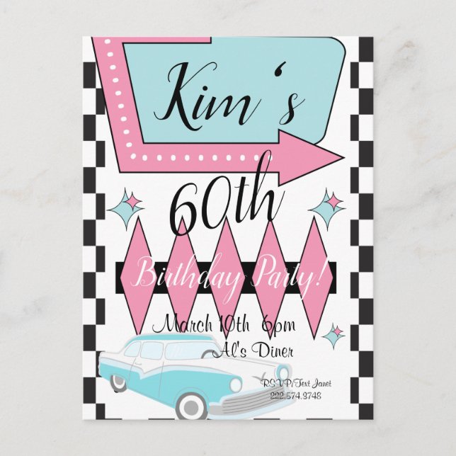 1950-tal Retro Födelsedag, Alla Åldrar, Vykort (Framsida)