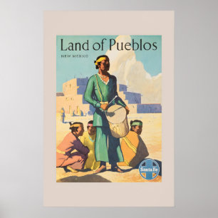 1950-tal Santa Fe Land of Pueblos New Mexico Vinta Poster