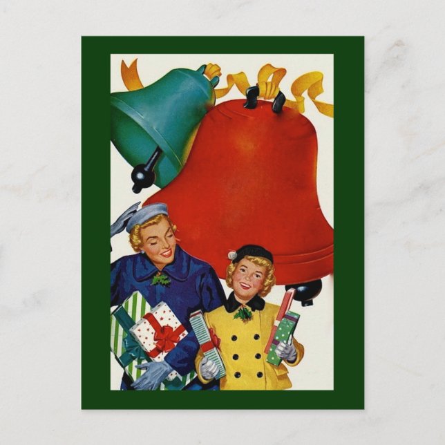 1950-talet Mamma och Dotter Julafton Shopping Helg Vykort (Framsida)