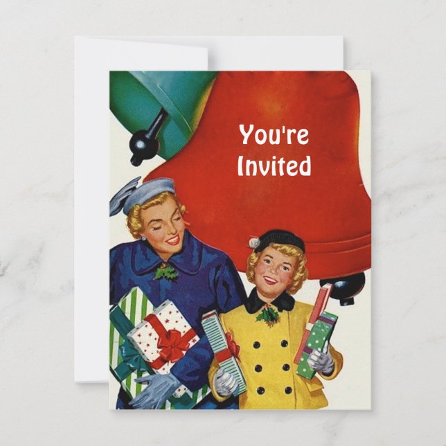 1950-talet Mamma och Dotter Julafton Shopping Inbjudningar (Framsida)