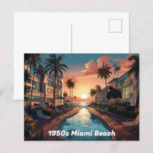 1950-talet: Miami Beach art deco-hotell vid solupp Helg Vykort