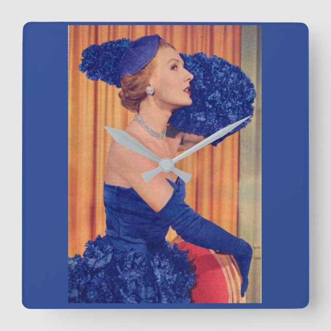 1950-talet vackert i blått fyrkantig klocka (Framsida)