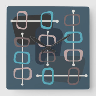 1950-talets Abstrakt Art Hollow Sten Teal Fyrkantig Klocka