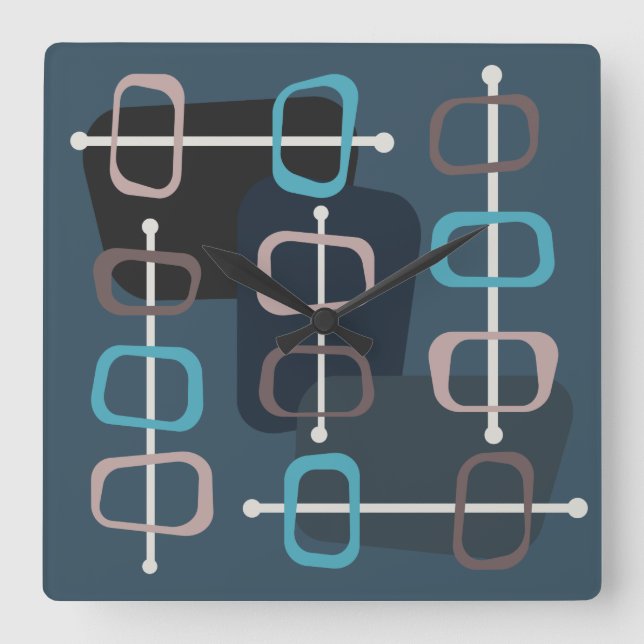 1950-talets Abstrakt Art Hollow Sten Teal Fyrkantig Klocka (Framsida)