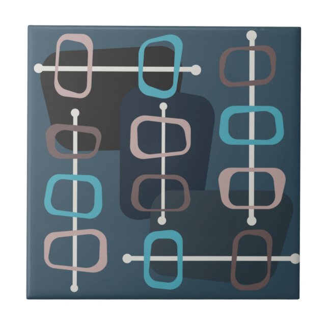 1950-talets Abstrakt Art Hollow Sten Teal Kakelplatta (Framsidan)