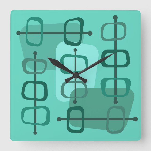 1950-talets Abstrakt Art Hollow Sten Turquise Fyrkantig Klocka (Framsida)