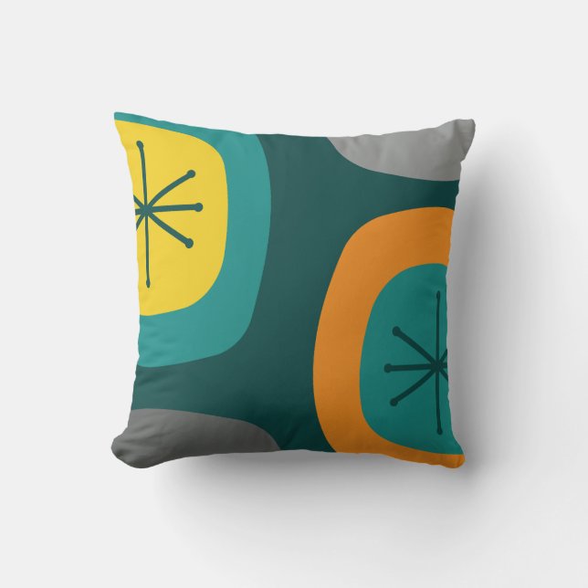 1950-talets Abstrakt Art Teal Multicolor Kudde (Framsida)