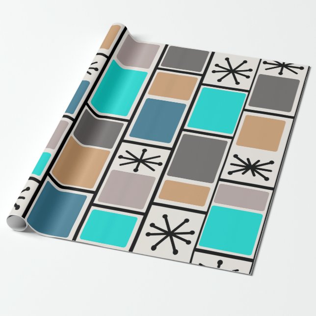 1950-talets atomåldersrektanglar stjärnsprängninga presentpapper (Utrullad)