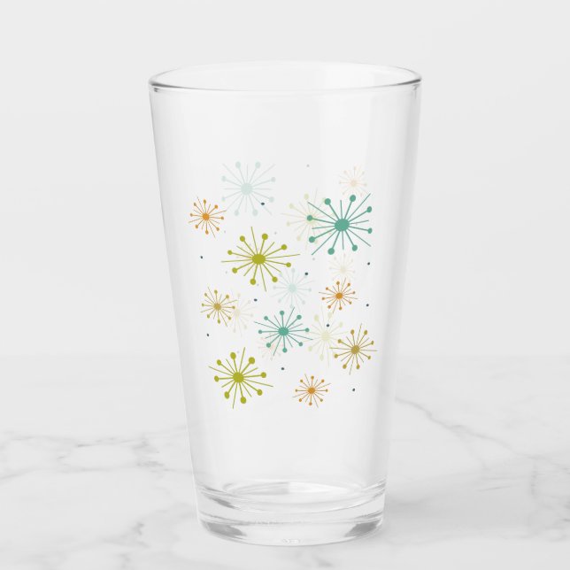 1950-talets Atomiska Eldshow Starbursts Mid Centur Glaskopp (Framsida)
