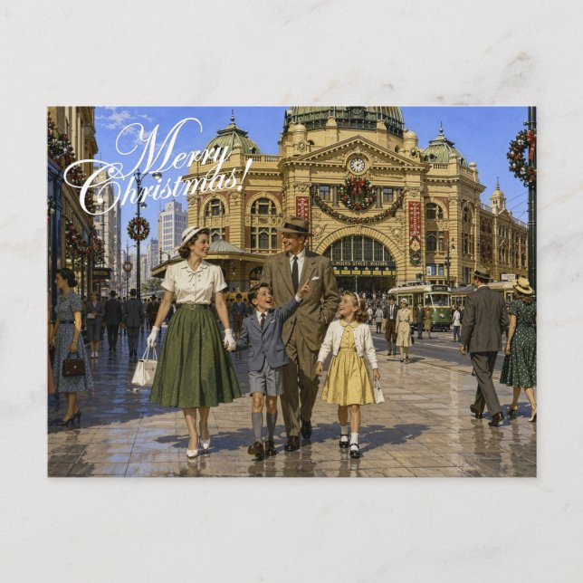 1950-talets Aussie jul Flinders Street Station Helg Vykort (Framsida)