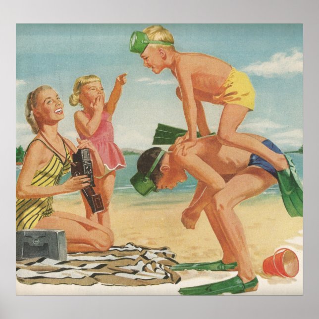 1950-talets Beach-scen Poster (Framsidan)