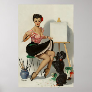 1950-talets Elvgren Pin-Up Hundaffisch Någon Hjälp Poster