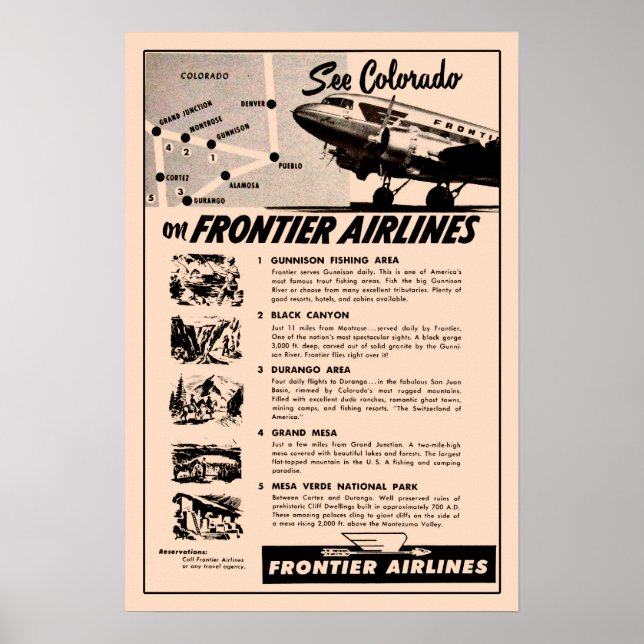 1950-talets Frontier Airlines Ad Reprint Poster (Framsidan)