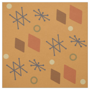 1950-talets Geometric Abstrakt Art Burnt-Orange Tyg