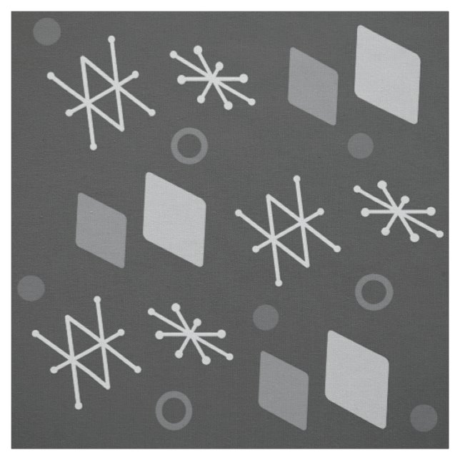 1950-talets Geometric Abstrakt Art Mörk Grått Tyg (Provkarta)