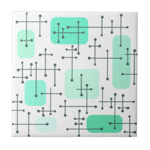 1950-talets grönt Eames Era Art Crosshairs Mint Kakelplatta