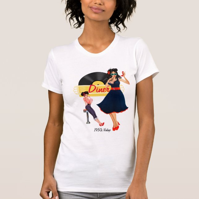 1950-talets gult svart och vitt, styrt t shirt (Framsida)