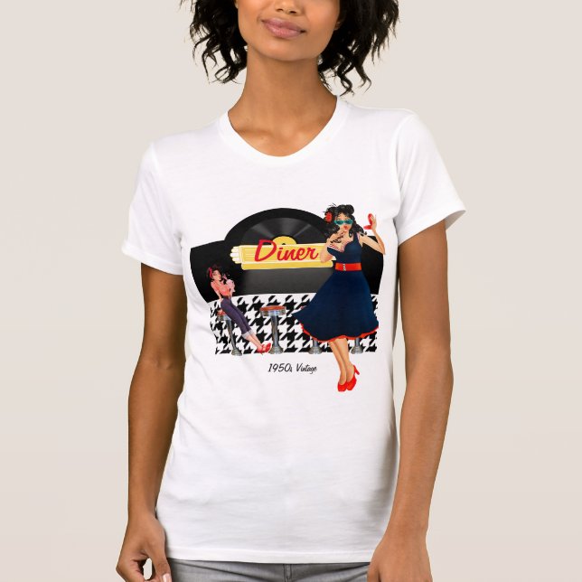 1950-talets gult svart och vitt, styrt t shirt (Framsida)