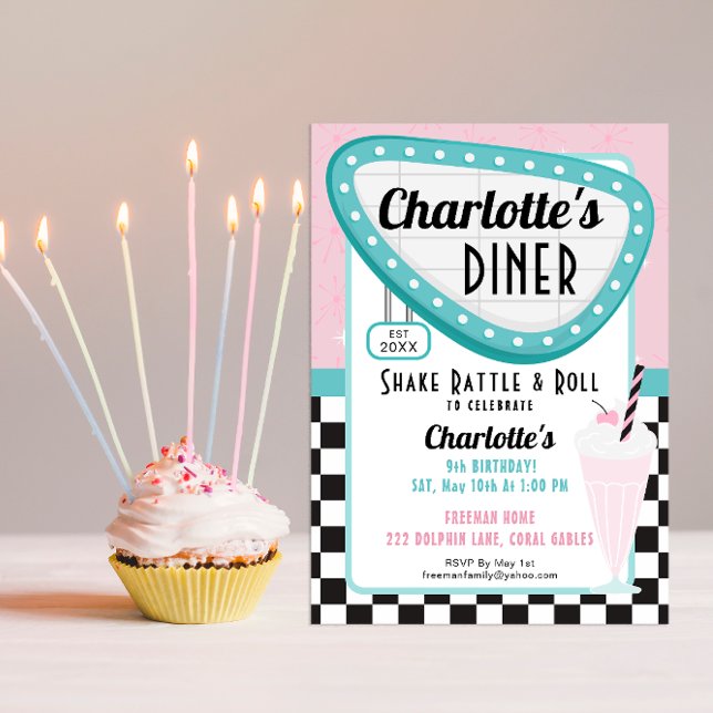 1950-talets inbjudan till Retro-Middagen på födels (Themed Birthday Invitation)
