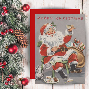 1950-talets jultomte med Tea och Cookies Anpassnin Julkort