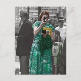 1950-talets kvinna med videokamera vykort