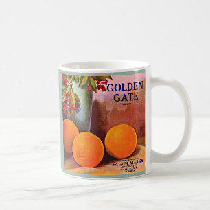 1950-talets låda-etikettutskrift av märket Golden Kaffemugg