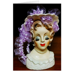 1950-talets MCM Beauty Hat Lila Rosett band Dam He Hälsningskort