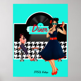 1950-talets Middag, svart och vit styrd reflektor Poster