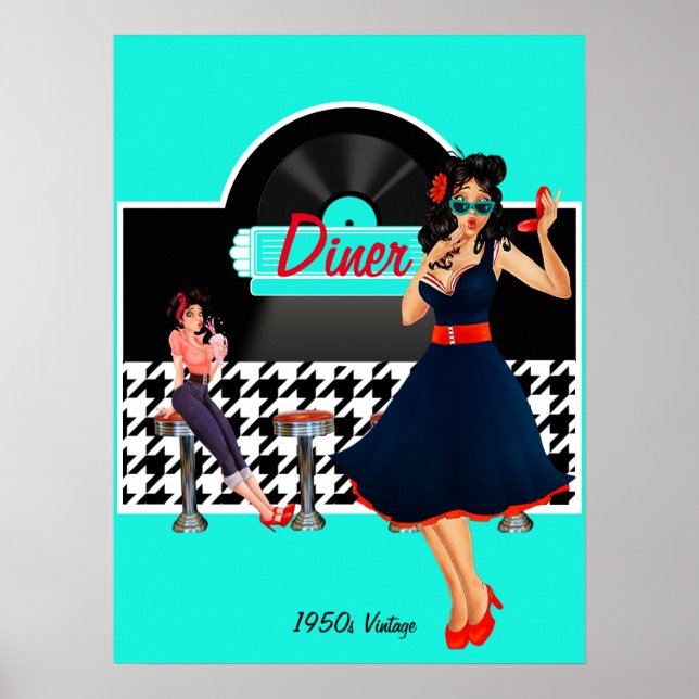 1950-talets Middag, svart och vit styrd reflektor Poster (Framsidan)