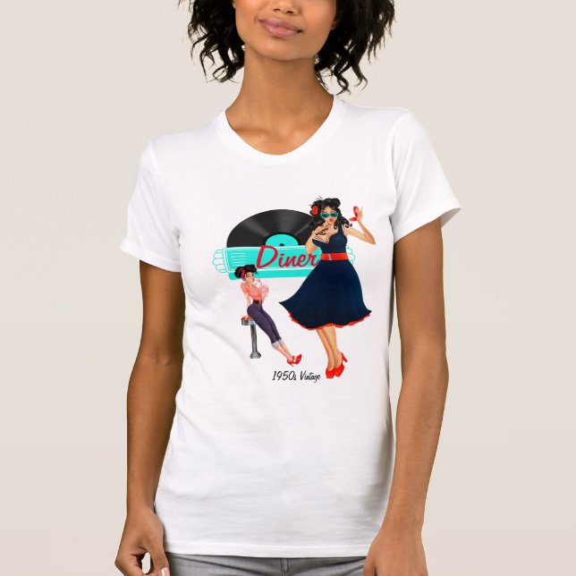 1950-talets Middag, svart och vit styrd reflektor T Shirt (Framsida)