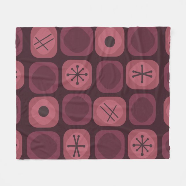 1950-talets Mod Art Soft Cubes Burgundy Fleecefilt (Framsidan (Horisontell))