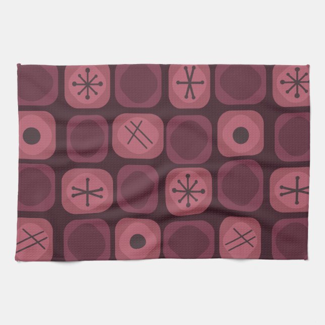 1950-talets Mod Art Soft Cubes Burgundy Kökshandduk (Horisontell)