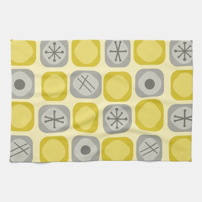 1950-talets Mod Art Soft Cubes Gult Grått Kökshandduk (Horisontell)