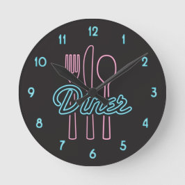 1950-talets Neon Middag-Rosa, Blå silvergodis-rund Rund Klocka