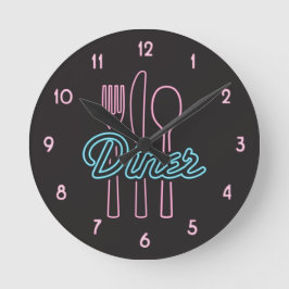 1950-talets Neon Middag Rosa, Blå silvergods Rund Klocka