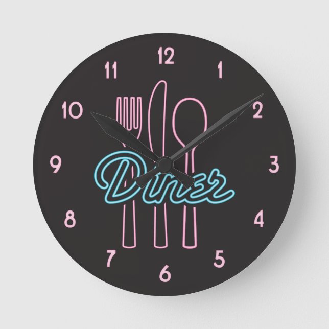 1950-talets Neon Middag Rosa, Blå silvergods Rund Klocka (Framsida)