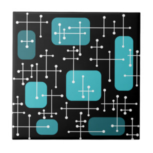 1950-talets Retro Art Crosshairs Black Teal Kakelplatta