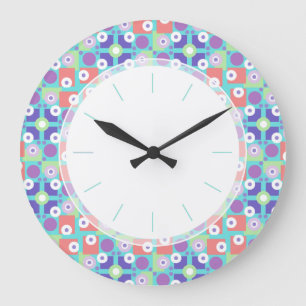 1950-talets Retro Funky Aqua Lila Geometric Kitche Stor Klocka