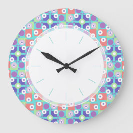 1950-talets Retro Funky Aqua Lila Geometric Kitche Stor Klocka