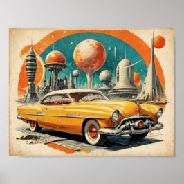 1950-talets retrofuturistiska bilbränsle-station poster