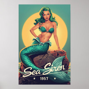 1950-talets Siren Pin-Up – Retro Havsfrus Popkonst Poster