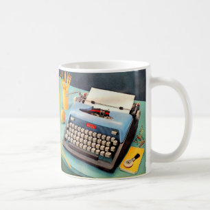 1950-talets skrivmaskin och bild kaffemugg