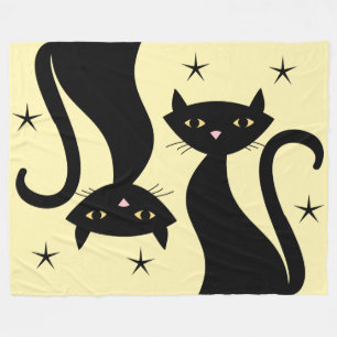 1950-talets svarta katt, gult fleecefilt