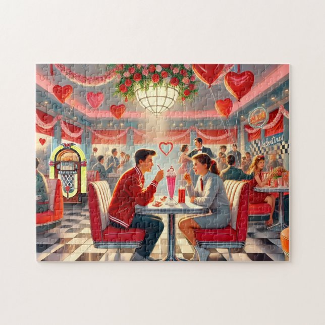 1950-talets Valentine Diner Retro Romantik Pussel (Horisontell)