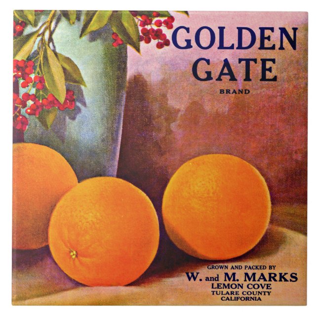 1950-talets varumärke Golden Grind orange låda Kakelplatta (Framsidan)