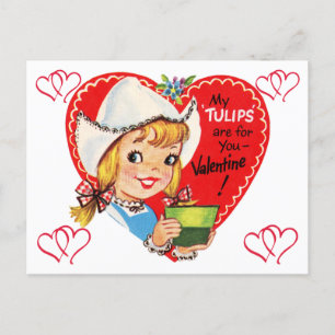 1950-talets Vintage Little Dutch Girl Valentine Vykort