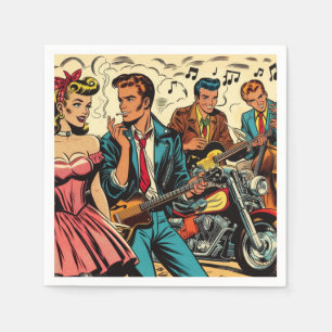 1950-talets Vintage Rock and roll Tecknader Pappersservett