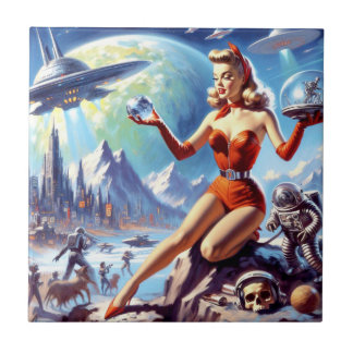 1950-talets Vintage Science fiction Kakelplatta