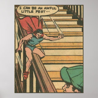 1950-talets vintage tecknader av gyllene superhjäl poster